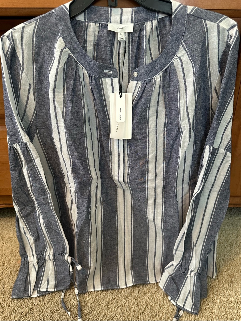 NWT A LOVES A DENIM/WHITE STRIPE SHIRT